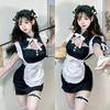 Sexy Sweet Kawaii Chinese Maid Qipao Cosplay Kostým Lolita s vysokým rozparkem Roztomilé šaty s mašlí Japonské dívky Y2k