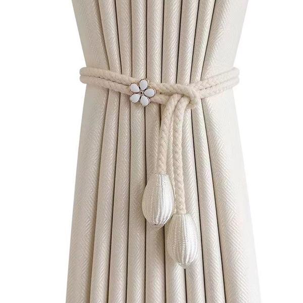 2Pcs Floral Elastic Curtain Tiebacks, No Drill Universal Size Woven Band for Drapes, Window Holdbacks