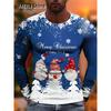 Christmas Muscle Print Tee Men's Clothing Casual Streetwear 3D Printed Top Christma Long Sleeve Oversize O-Neck T-Shirts for Men