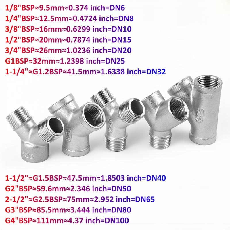 BSP Male+Female Threaded 3 4 5 Way Tee Y X Pipe Fitting 1/4" 3/8” 1/2" 3/4" 1" 2" Threaded SS304 Stainless Steel Multifunction