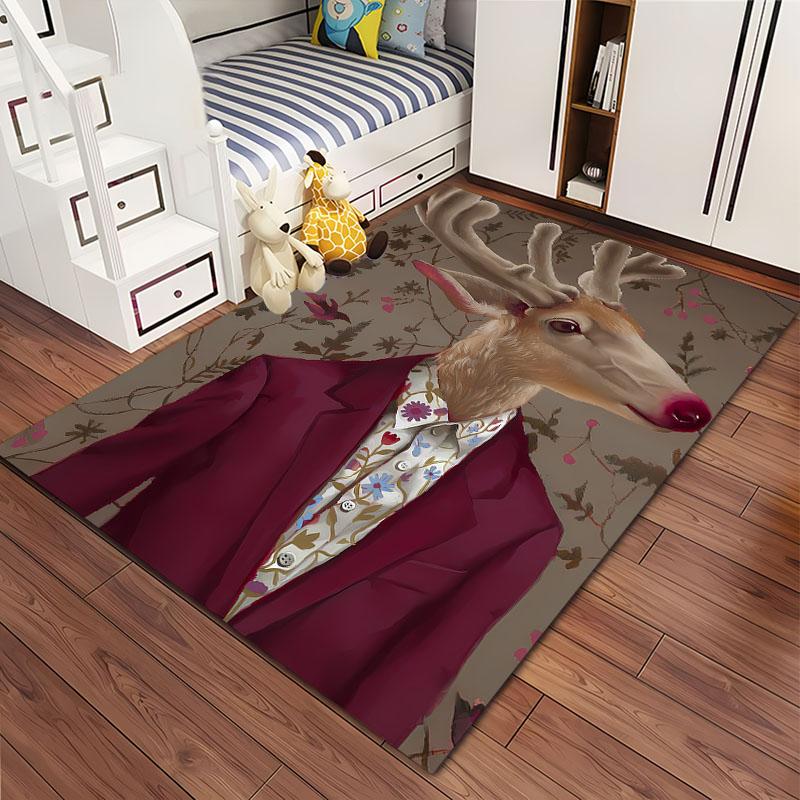 Sika Deer 3D Art Carpet, Living Room and Bedroom Household Items, Children's Room Sofa Mats, Doormat Floor  Anti-slip Rug, Gifts