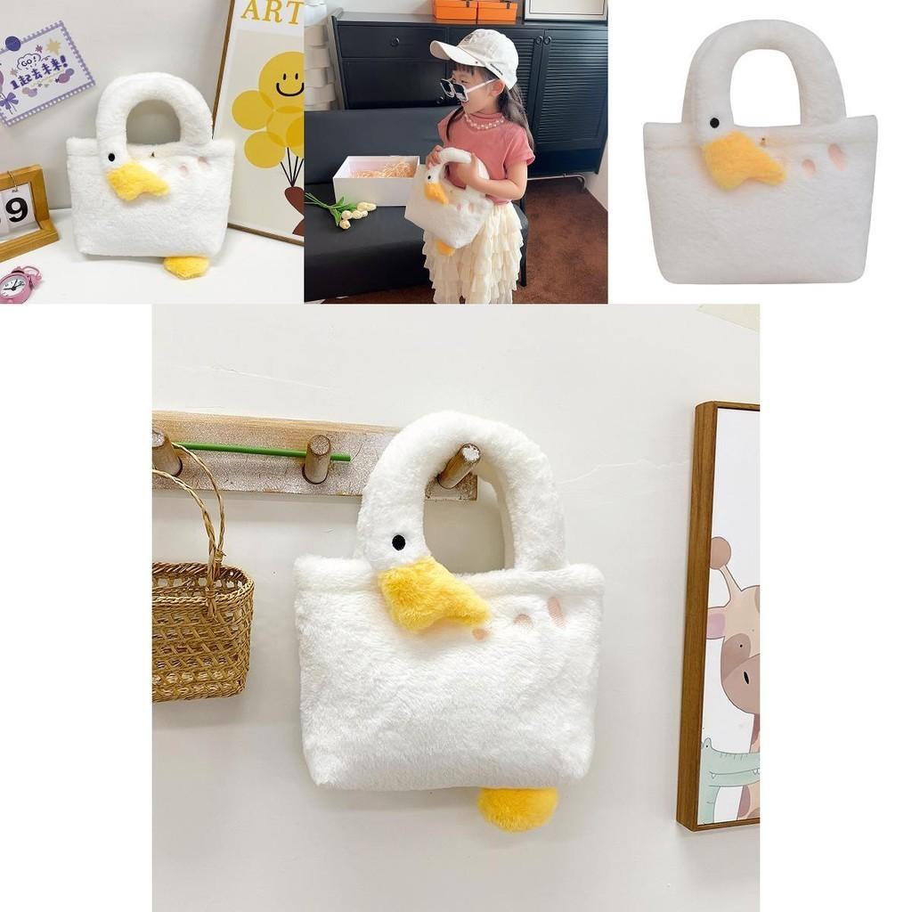 Cute Fluffy White Goose Bag For Girls Breathable Lightweight Plush Handbag