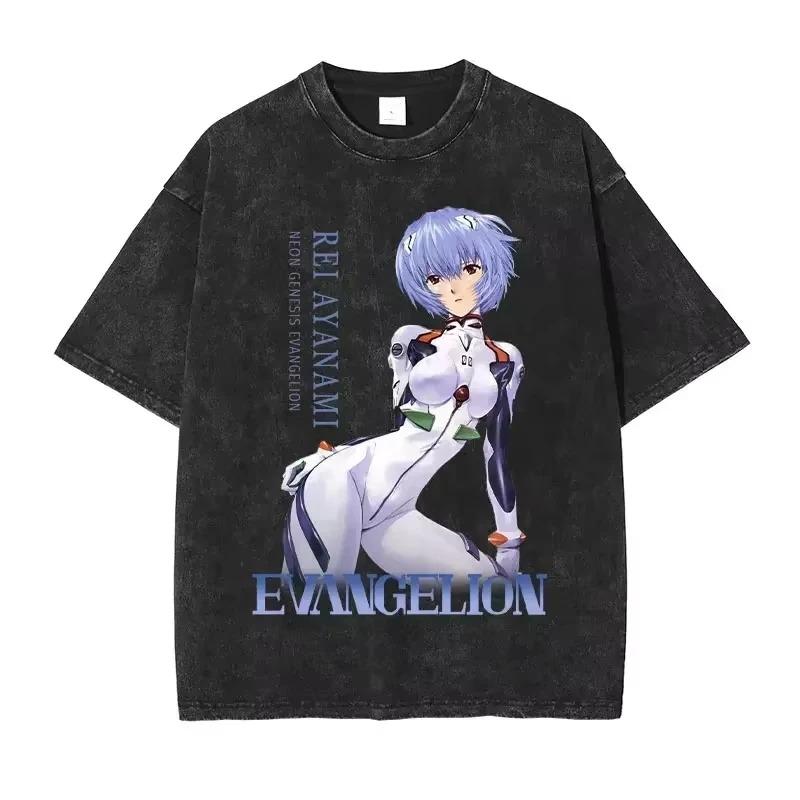 

Евангелион Neon Genesis (EVA) Рей Аянами Костюм Евы Винтажная Стирка Оверсайз Черная Футболка | Фанату Меха Аниме Унисекс Уличная Футболка L