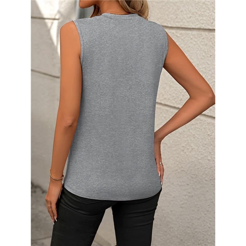 Été Nouveau Style Couleur Unie Col Rond Sans Manches Ample T-shirt Gilet Chemise