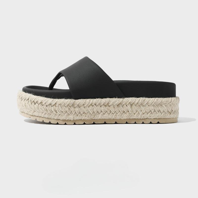 

[Star] Thick-bottomed seaside beach flip-flops women s new leather straw woven outer sandals 35