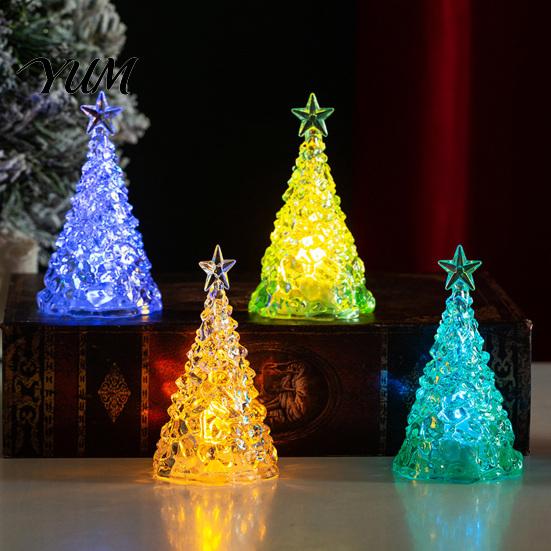 Shimmering Holiday Desktop Decor Glowing Christmas Tree Night Light, Mini Lighted with Star, Indoor for Desk Atmosphere Faux Crystal Tabletop