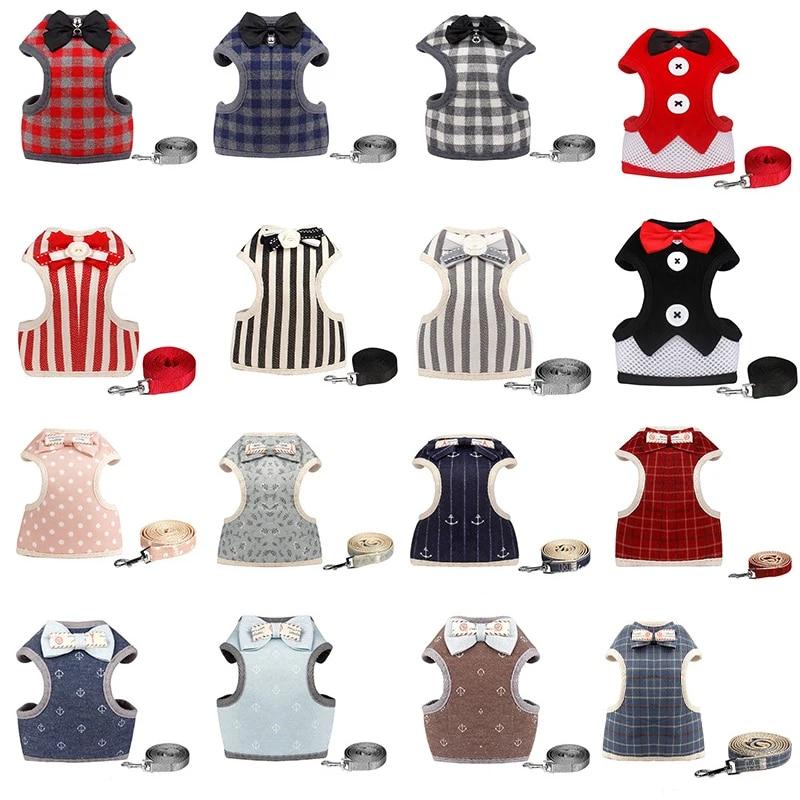 Puppy Cats Rabbits Harness and Leash Set for Small Dogs Mesh Harness Vest Dress Bow Chest Belt Chihuahua Yorkie Pets Accessories
