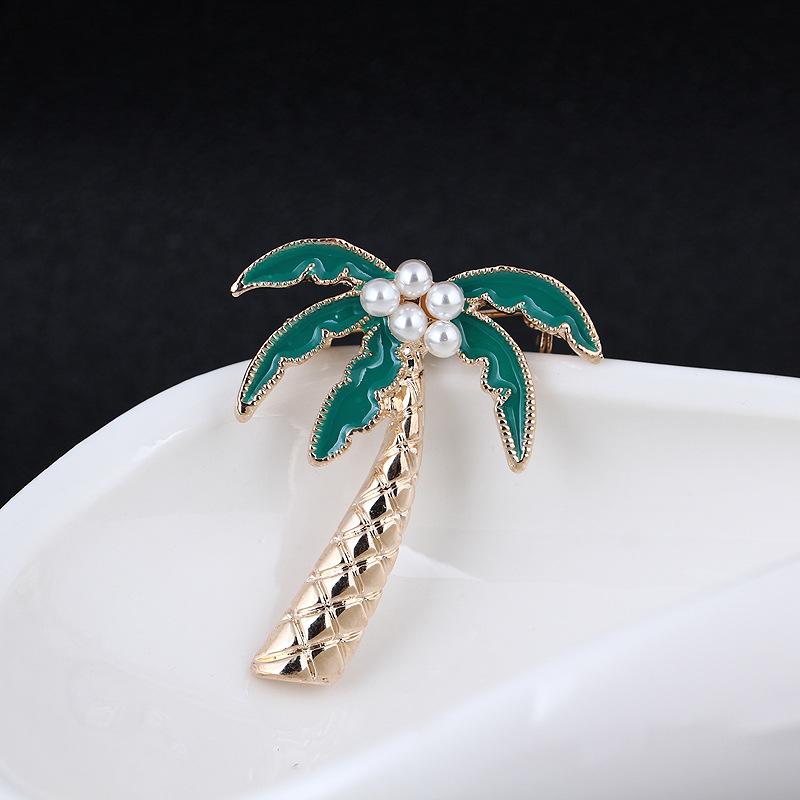 Personalised Pearl Coconut Tree Oil Drop Hundred Match Plant Simple Anti-travelling Men and Women Accessories Decorative Brooches
