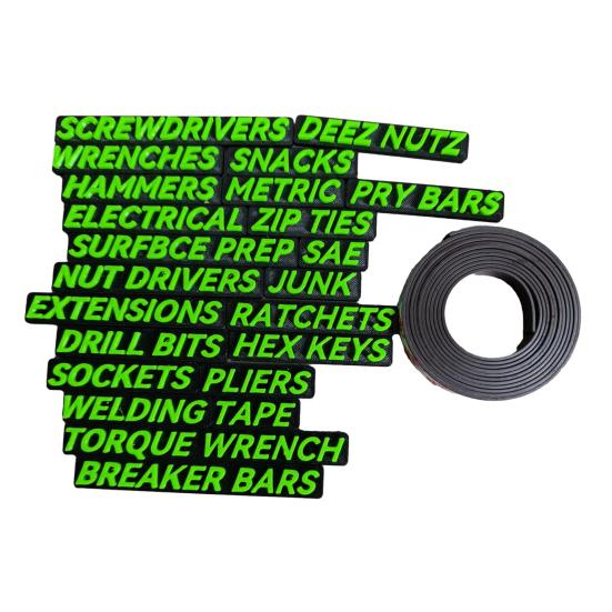 

1 комплект бирок для ящиков ящиков инструментов 3D магнитные этикетки для органайзера ящиков инструментов многоразовые легко читаемые печатные мини-наклейки для ящиков инструментов зелёный