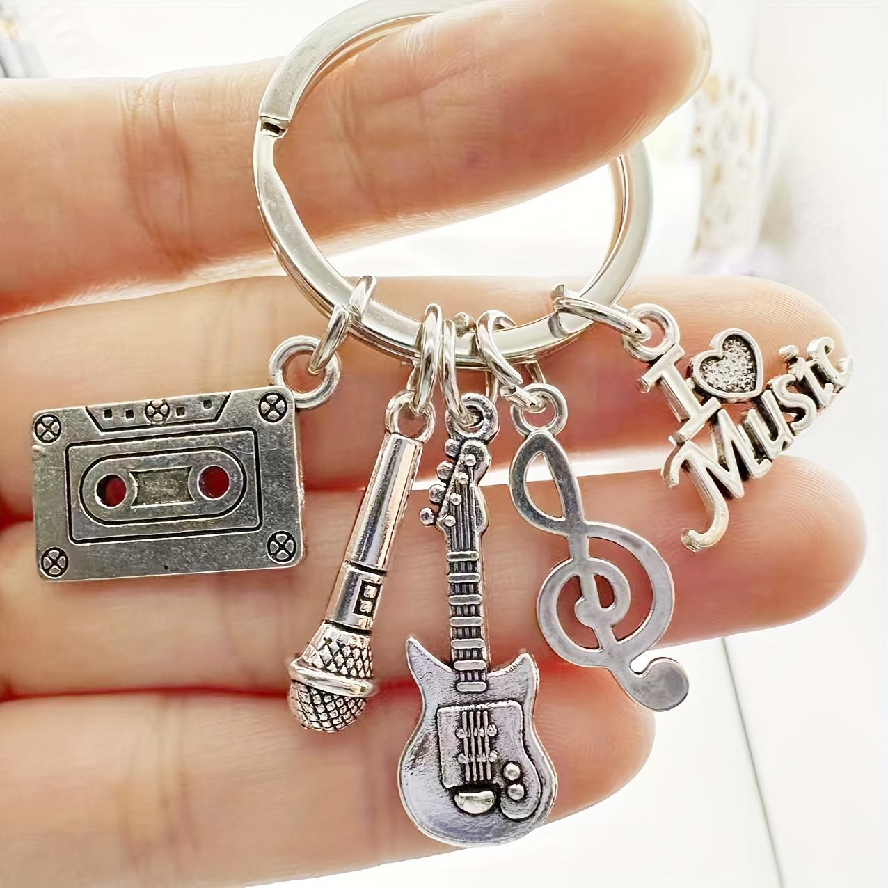 Music Keychain: Musical Notes, Microphone, Guitar & Love Band Souvenir серебряный
