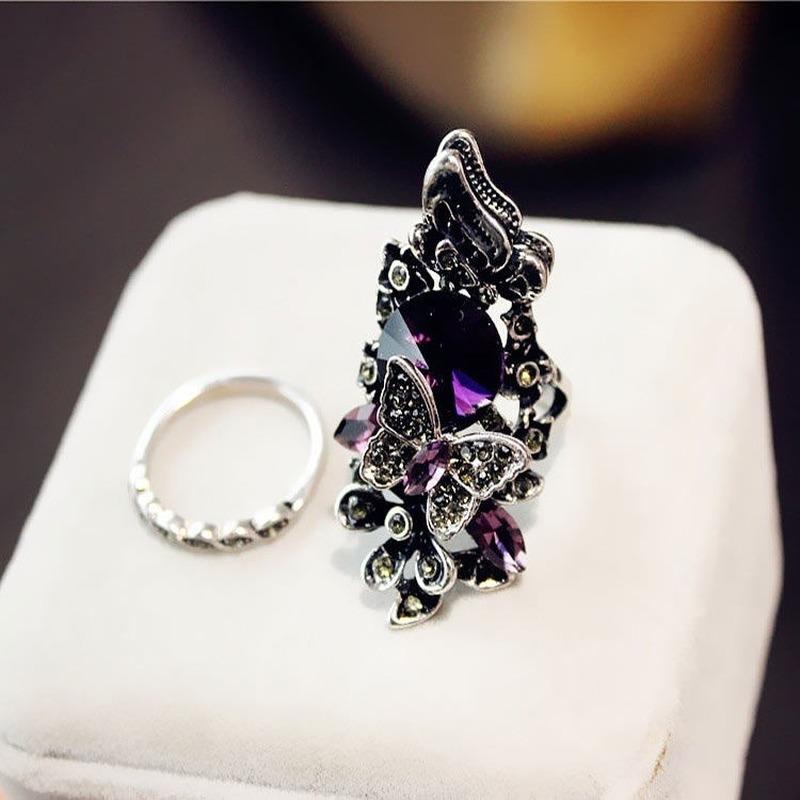 Hot Sale 2Pcs/Set Butterfly Ring Sets Creative Bohemia Women's Banquet Hand Ring Luxury Big Ladies Jewelry