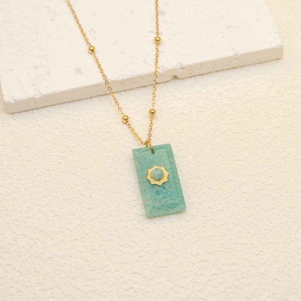 Pendant Square Neck Chain Vintage Sweater Chain Korean Chic Sun Stone Necklace  Women