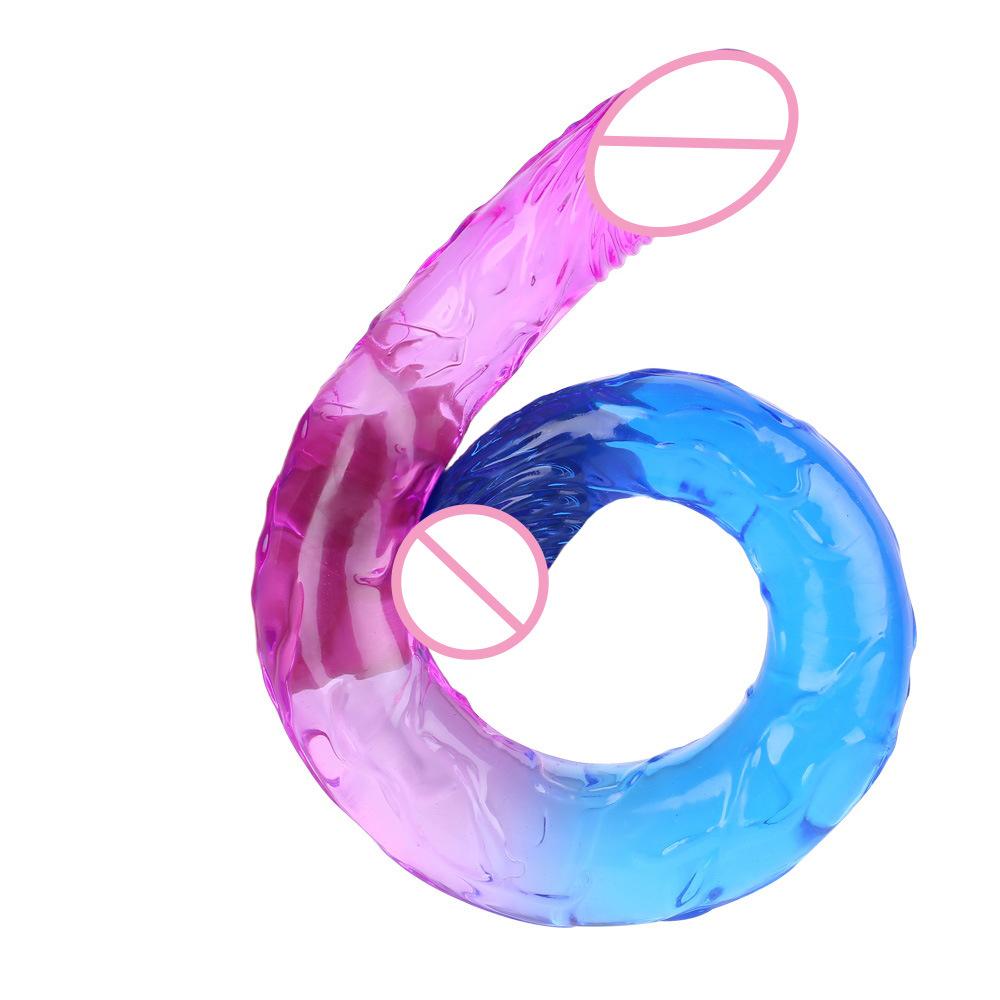 Double Head Dildo Two-Color Crystal Super Large Thick Simulation Butt Plug Lala Gay Men and Women Dildo Sexy Sex Product