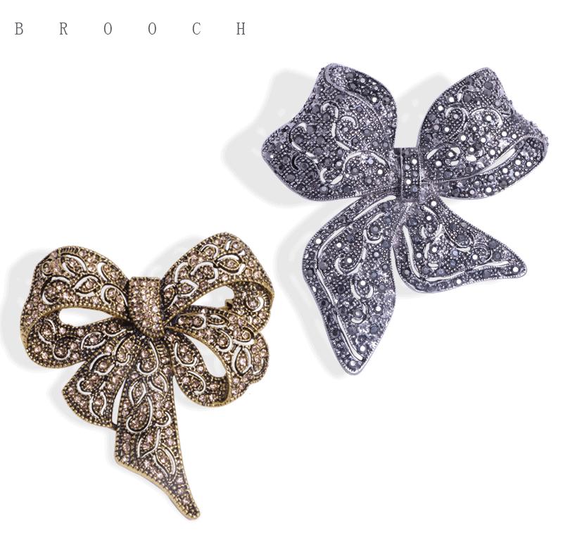 European and American Luxury Rhinestone Bow Brooch 