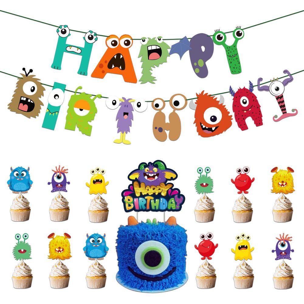 Colorful Cartoon Monster Et Alien Maggie Balloon Party Decor Banner Cake Topper For Birthday Supplies