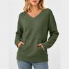 Women's Casual V-Neck Long Sleeve Pullover Sweatshirt with Pockets
