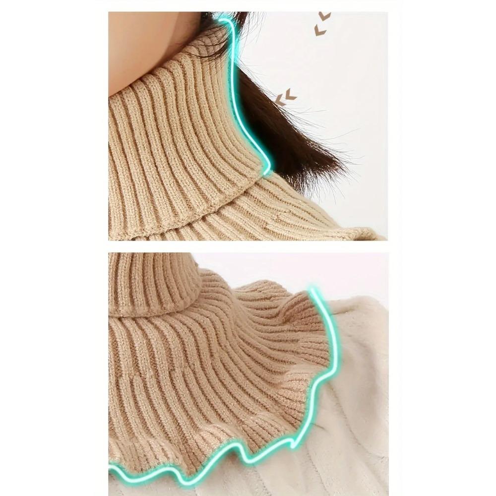 1PC Fashionable Black and White Knitted False Neck Scarf - Soft, Thick, and Warm, with Elegant Ruffle Edge Design for Women