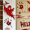 Temporary Party Wall Murals Halloween Horror Stickers, with Spooky Handprints Footprints Printed, Indoor Outdoor Decorations Self-adhesive Decals, for