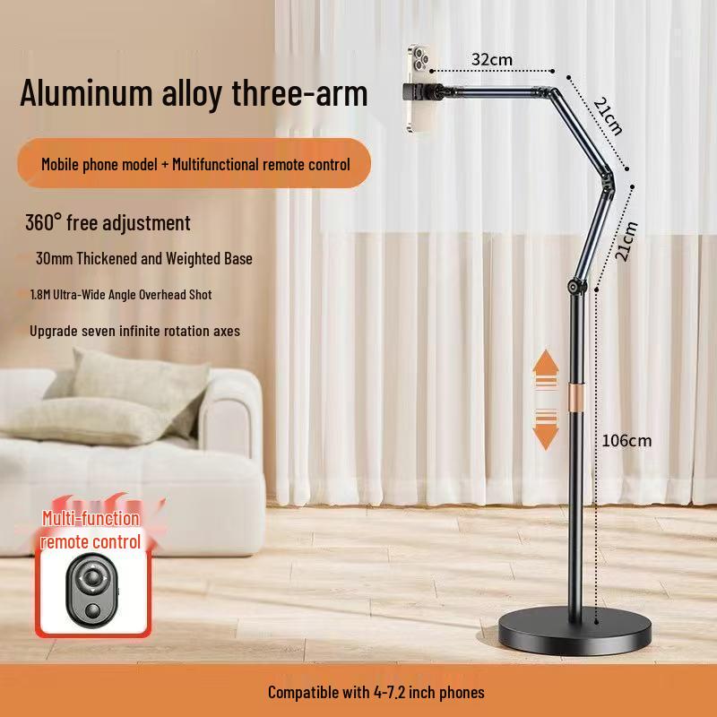 Dual Position Magnetic Phone Holder for Floor-Standing Live Streaming & Multi-functional Top-Down Shooting