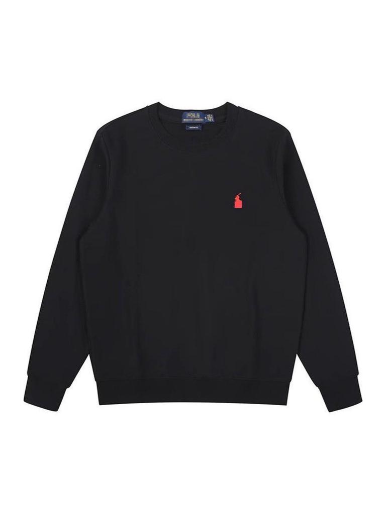 Casual Autumn American Style Pure Cotton Long Sleeve Polo Hoodie with Embroidered Horse Design