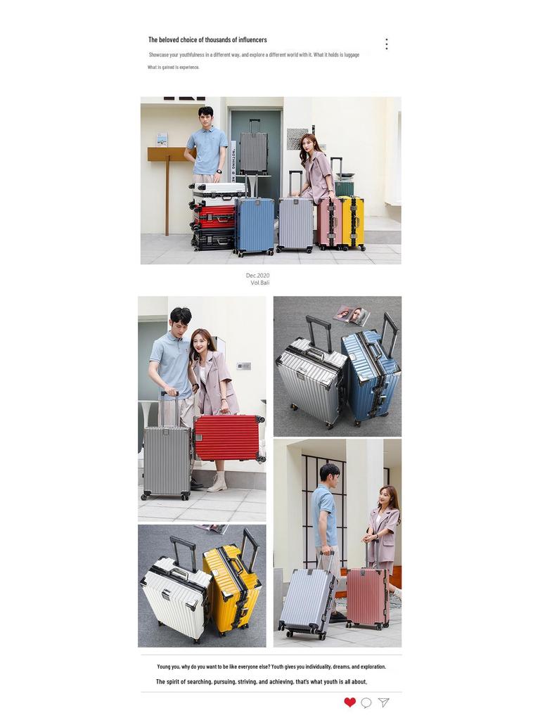 Large Capacity Aluminum Frame Travel Suitcase with Combination Lock, Trolley Wheels, and Durable Design for Men and Women.