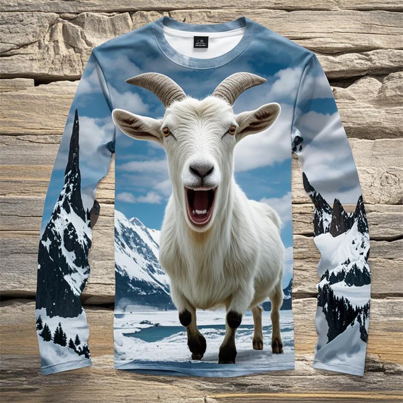 

Screaming Goat 3D Digital Printed Men s Personalized Trendy Round Neck Long Sleeved T-shirt S