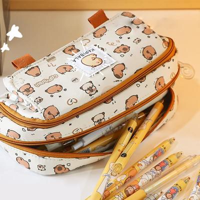 Pencil Cases Capibara Pencil Bag Multi Layer Cartoon Pen Pouch Capybara Stationery Bag  Children