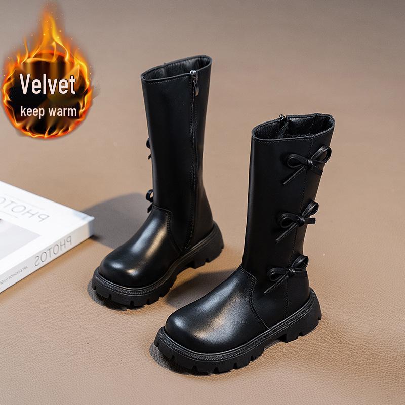 

2025 Girls High-Top Long Boots: Stylish Autumn/Winter Princess Boots with Plus Velvet Cotton Size 27, Inner length 16.6cm чорний
