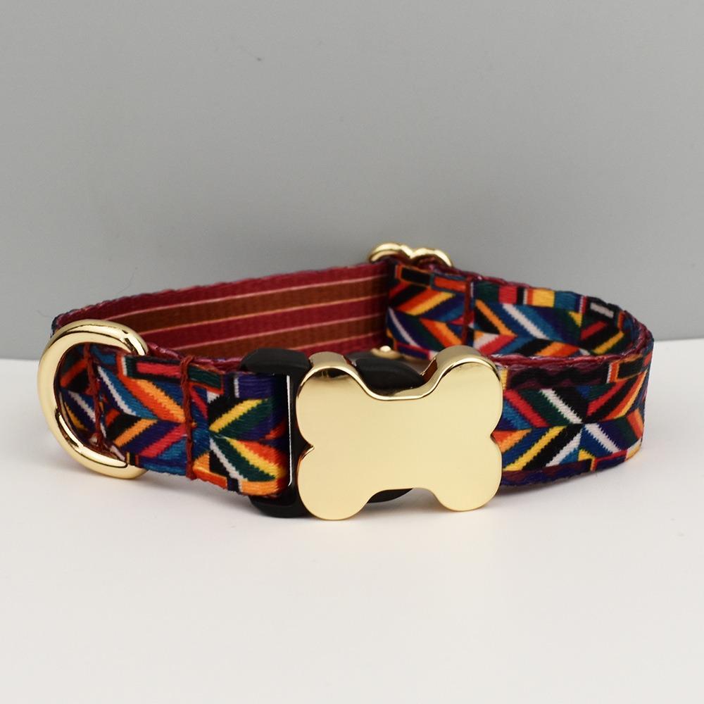 Ethnic style webbing bone buckle print pet collar cute dog collar outdoor walking dog collar dog collar dog collar dog collar dog chain S