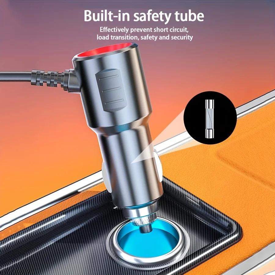 Multi-port QC3.0 PD Car Charger Adapter 4 Expansion Ports 12-24V Car Plug Smart Shunt for Fast Charging