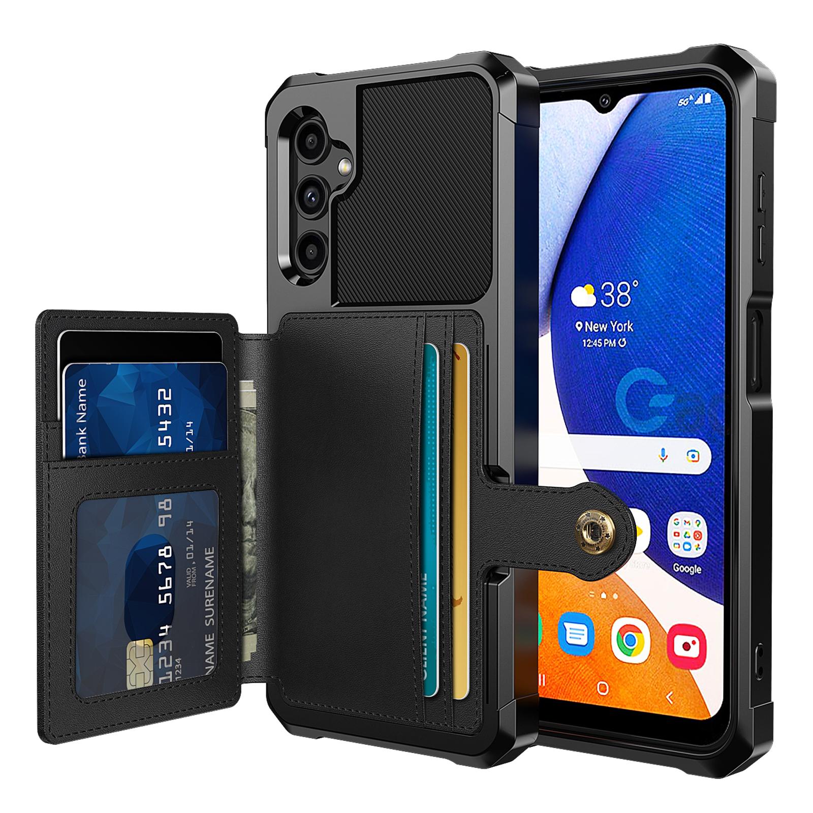 

ZM03 for Samsung Galaxy A14 5G/A14 4G Fall Protection PU Leather Coated TPU Case Card Holder Kickstand Phone Cover with Magnetic Metal Sheet Black