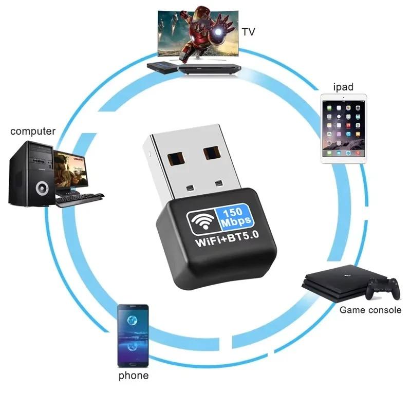 WiFi Bluetooth Wireless Adapter 150Mbps USB Receiver 2.4G Bluetooth 5.0 Dongle Network Card for Desktop Laptop PC Keyboard Mouse
