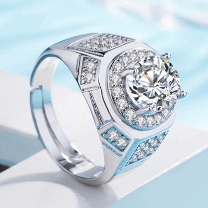 

S925 silver ring group studded with diamonds, charming men s ring, platinum-plated men s domineering ring, fashionable 2 carat oval diamond ring
