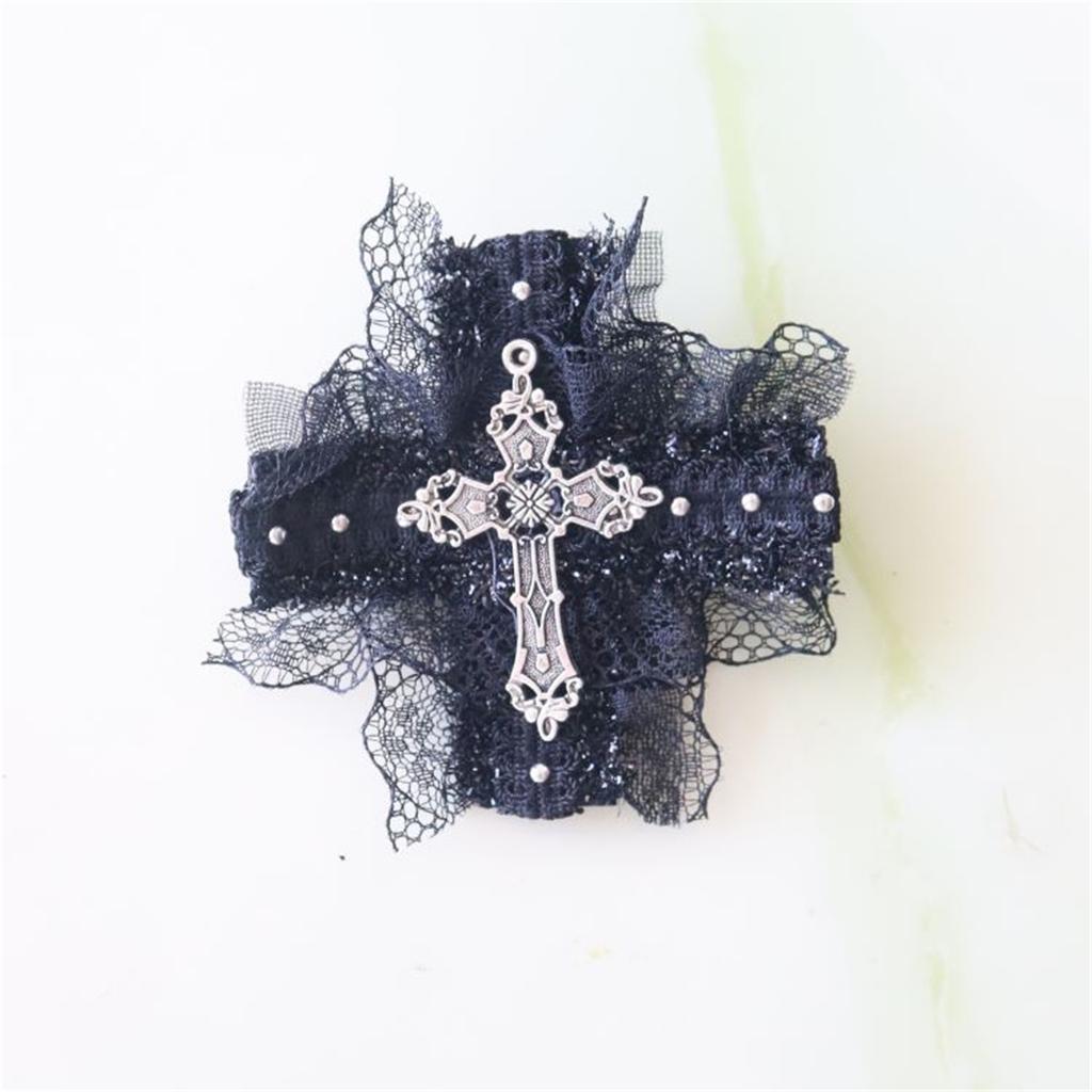 Lace Hair Clip Dark Balletcore Crosses Dark Flat Clip Halloween Hairpin Dark Elegant Hair Clip for Bunches