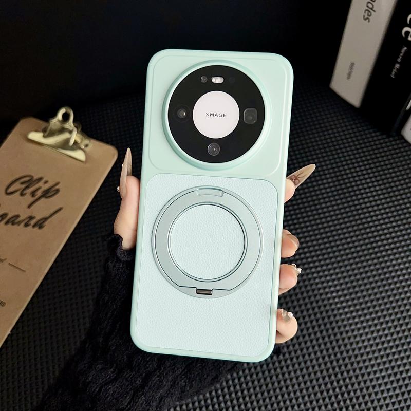 For Huawei Mate 60 70 80 Pro Max Air Case Litchi Grain Leather Strong Suction Metal Kickstand 360° Rotatable Spray Coating Cover