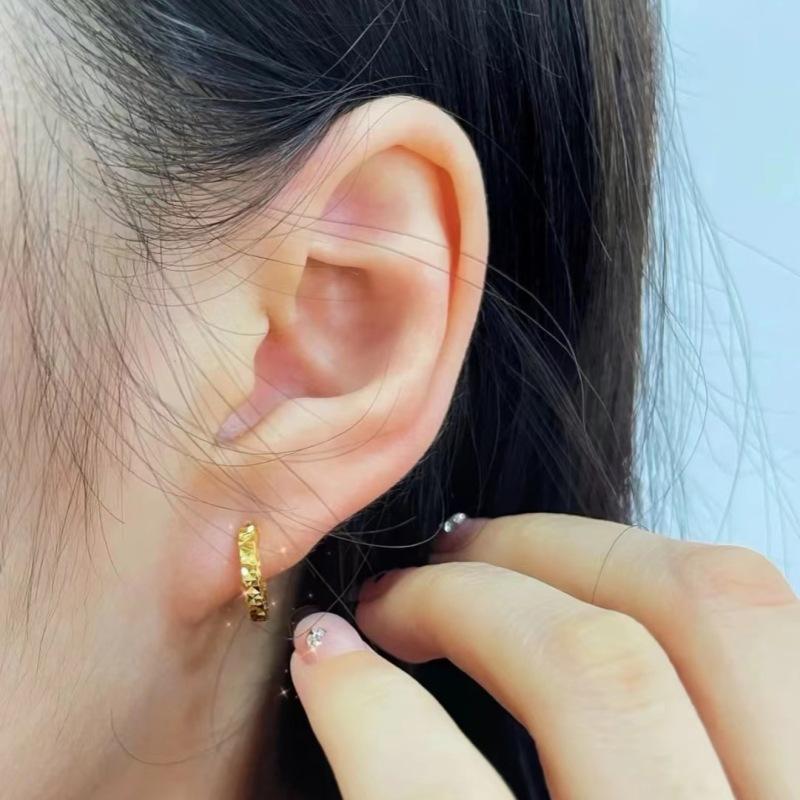 Shining Real Gold Crushed Ice Ear Buckle for Woman High-quality Luxury AU750 Earring Party Banquet Jewelry No Demolding