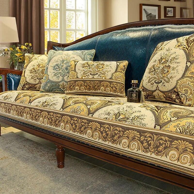 

Противоскользящая подушка для дивана, винтажный европейский синель, жаккардовый чехол для сиденья с вышивкой, четырехсезонный универсальный роскошный чехол для дивана, чехол 90x240cm