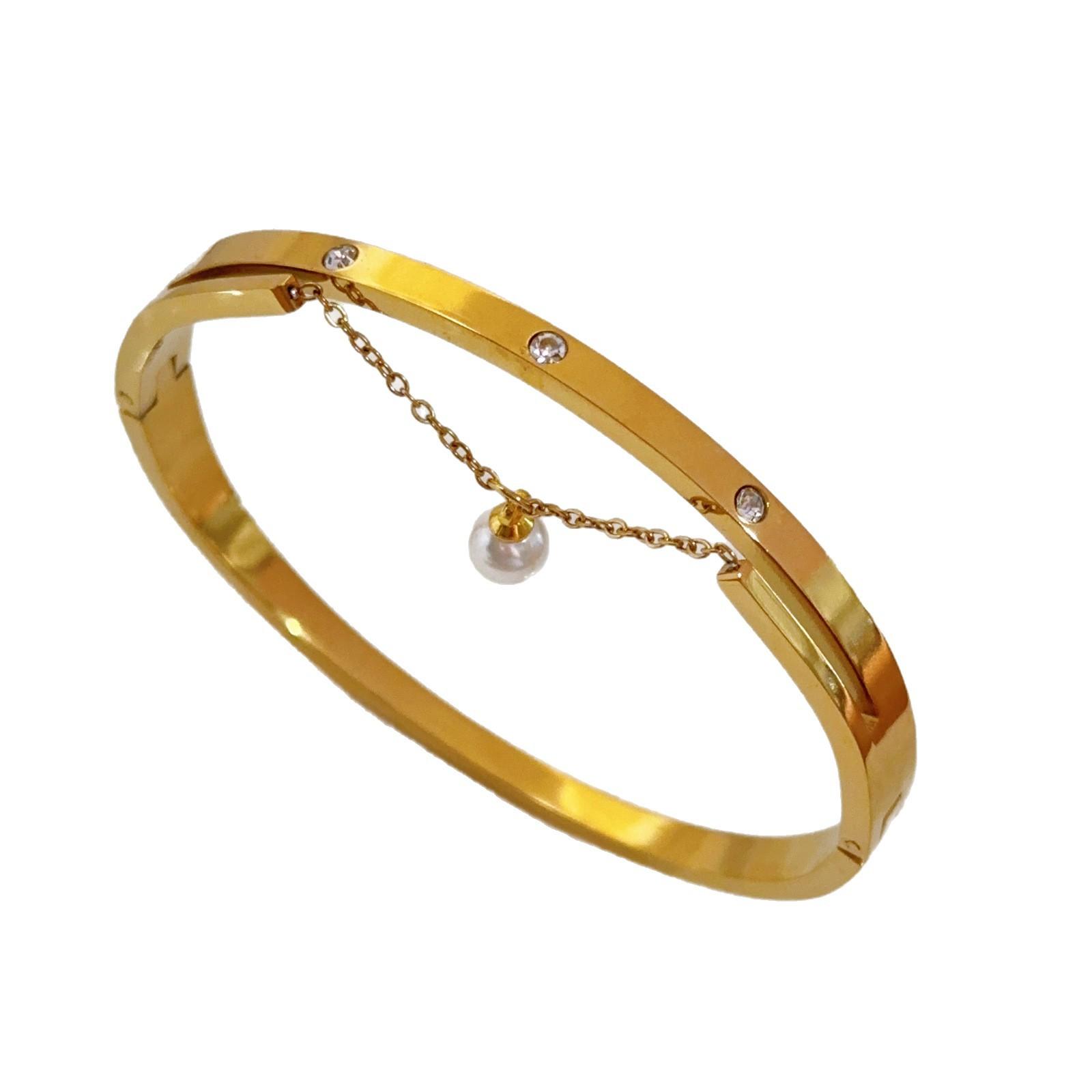 

Аксессуары для браслетов Титановая сталь Инкрустированный жемчугом Бриллиант Женский Браслет из нержавеющей стали с застежкой