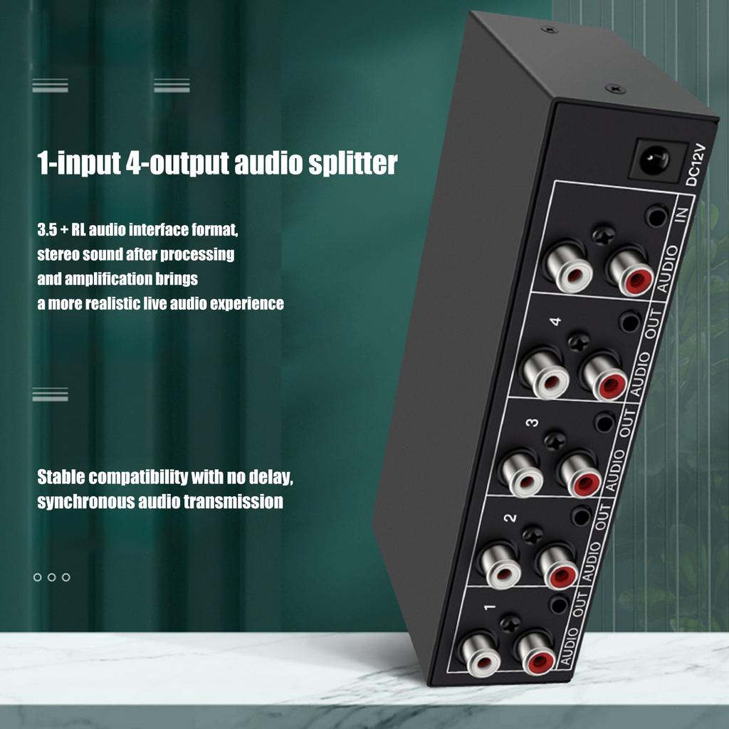 Professional 1 In 4 Out Stereo Splitter 3.5mm Auxs+AV L/R Audios Splitter For Stable Audios Transmission Audios Switcher