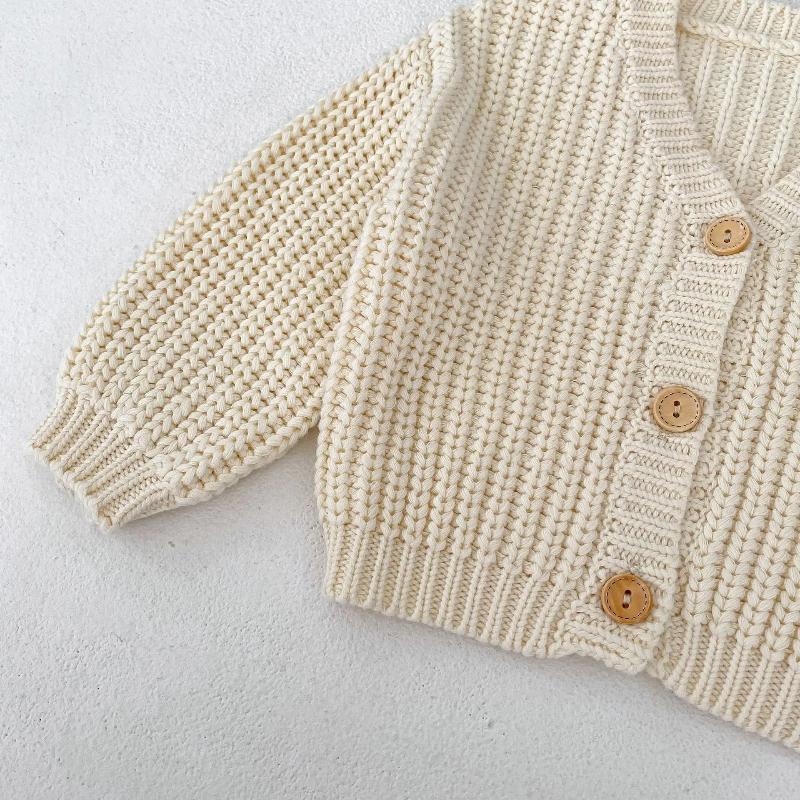 Internet Celebrity Trendy Style Baby Girl Infant Pearl Knit V-neck Sweater Newborn Long Sleeve Cardigan