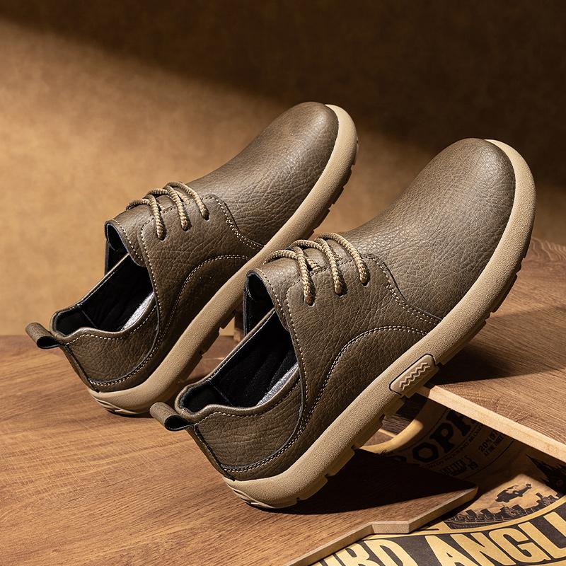 New Men's Soft Leather Casual Shoes Men Breathable Lace-Up Flat Heel Rubber Walking Shoes Fashion Comfortable Sneakers