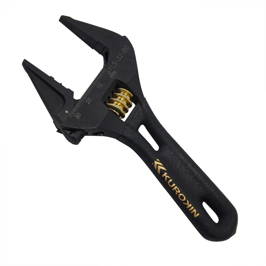 Fujiya Light Short Adjustable Wrench, Black and Gold, with Grip, FLS-32-BG