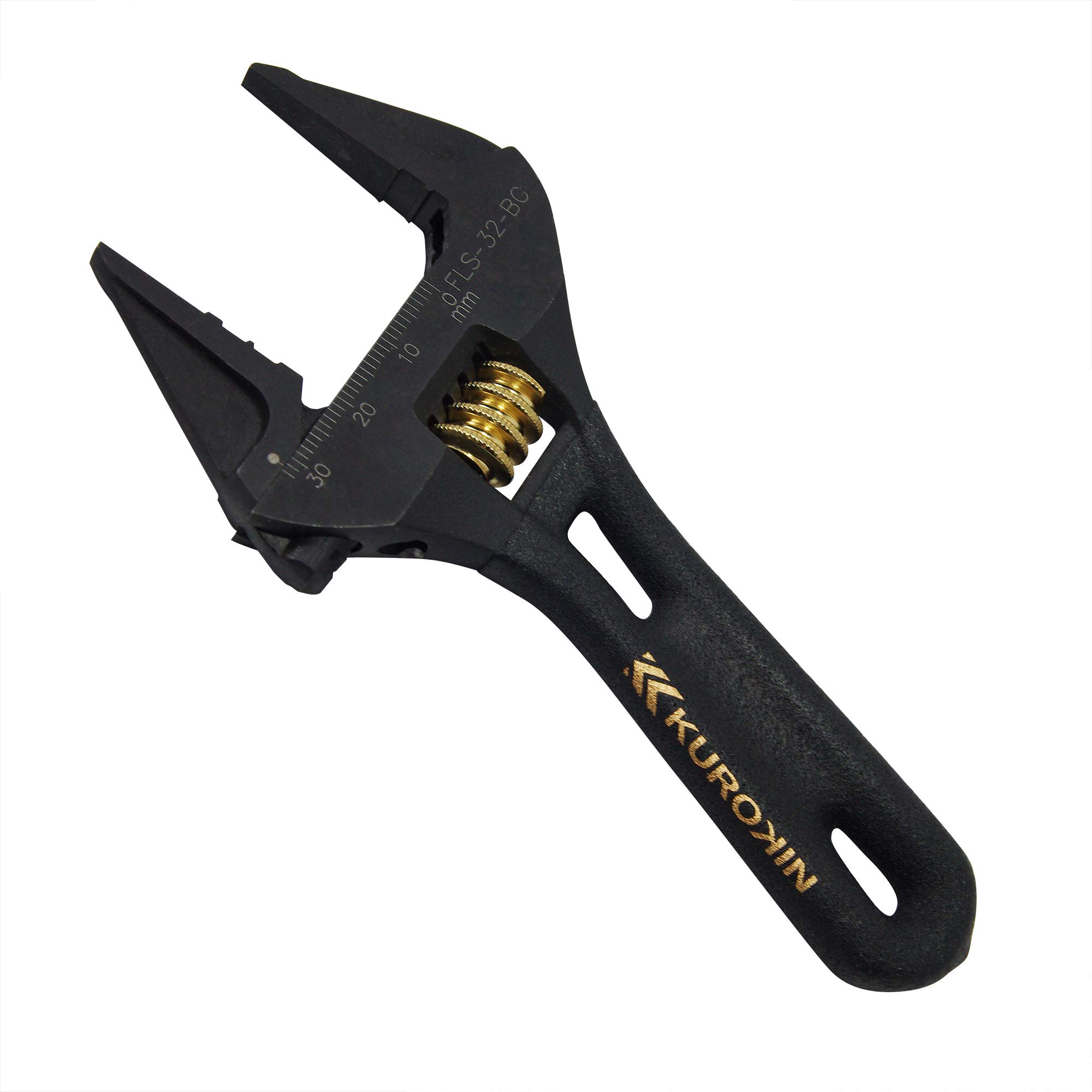 

Fujiya Light Short Adjustable Wrench, Black and Gold, with Grip, FLS-32-BG
