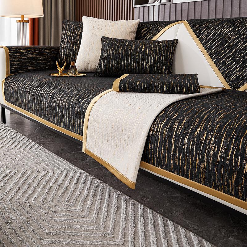 Luxury Gilding Sofa Cover Four Season Leather Universal Sofa Towel Chenille Non-Slip All-Inclusive Cover Cloth Cushion Gold Edge