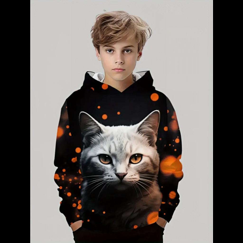 3D Kids Clothing Long Hooded Sweatshirt Girls Cute Cat Printed Clothing Kids Casual Comfortable Outdoor