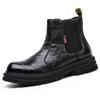 New Autumn Winter Motorcycle Boots Men's Trend Leather Plus Fleece Warm Work Boots Retro Platform Chelsea Boots  D312