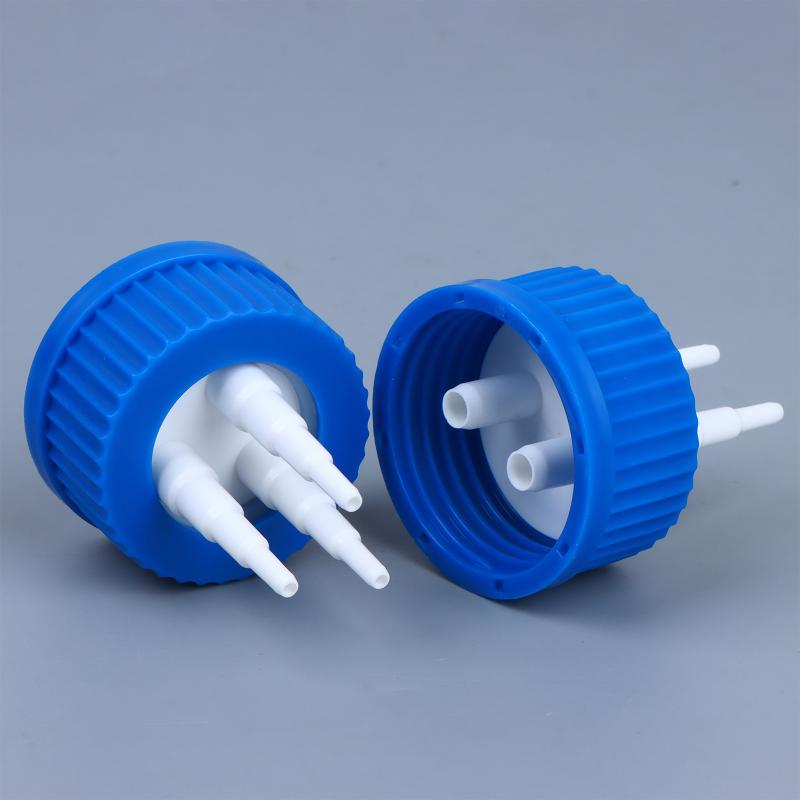 GL45 Safety Lid for Feeding Bottles 1-4 Port Reactor Adapter Splash Proof Corrosion Resistant for Lab Chemical Experiment Work