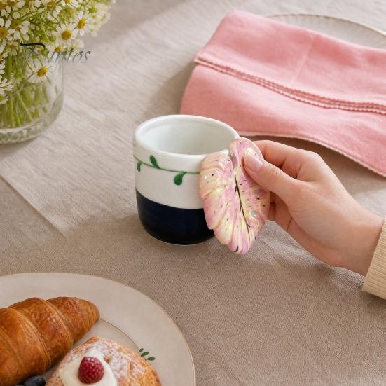 Tropical Leaf Handle Mug Ceramic Coffee with 3D Handle, 10oz Microwave Dishwasher Safe Tea Home Cup for Office, Creative Plant Lover Gift Birthday