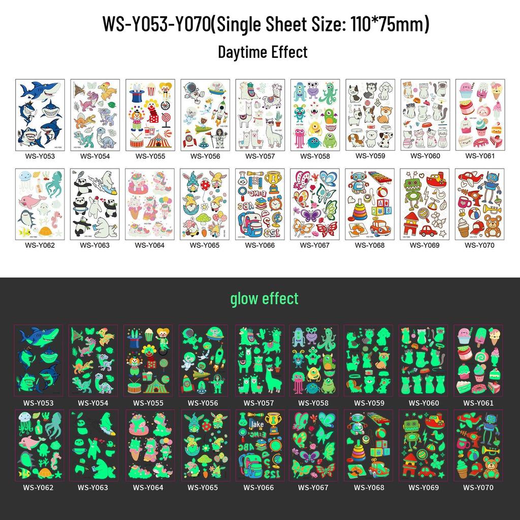 Children's Glow-in-the-Dark Dinosaur Tattoo Stickers - Waterproof & Sweat-resistant for Party Fun