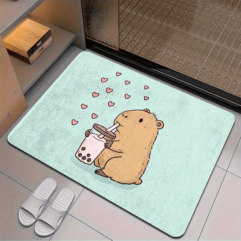 Cute Hamster Drinking Bubble Tea Carpet Absorbent Doormat Welcome Mat Bathroom Mat Rug For Bedroom Carpet For Live Room